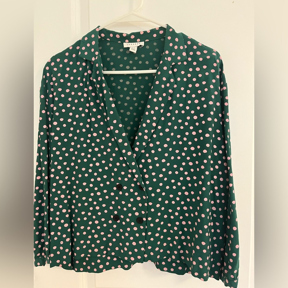 Topshop Green and Pink Polka Dot Blouse
